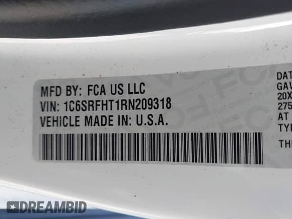 2024 Ram 1500 Limited с VIN 1C6SRFHT1RN209318, выставлен на аукционе IAAI как лот 42083923 с пробегом 12 969 миль миль и . История ставок и продаж доступна на DreamBid. Изображение 9.