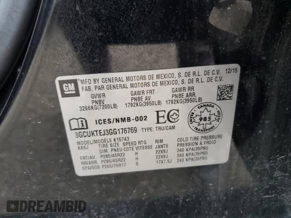 2016 Chevrolet Silverado 1500 High Country с VIN 3GCUKTEJ3GG176769, выставлен на аукционе Copart как лот 89462285 с пробегом 145 029 миль миль и Списание • Salvage title. История ставок и продаж доступна на DreamBid. Изображение 12.