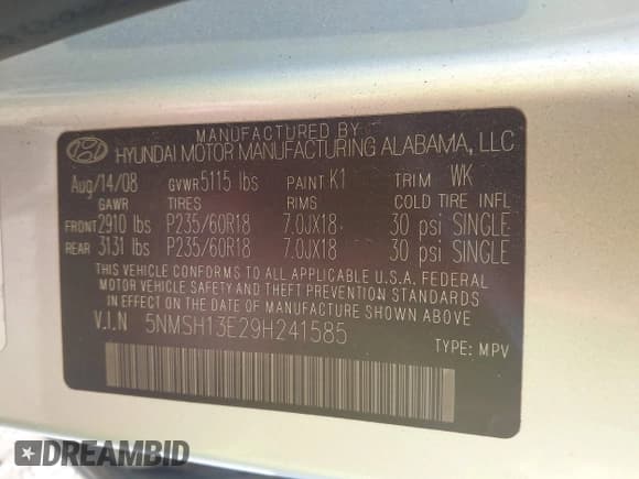 ✅ 2009 Hyundai Santa Fe Limited • VIN: 5NMSH13E29H241585 • Лот: 43620407. Опубликован ранее на IAAI с пробегом 279 155 миль. Бесплатный доступ к архиву аукционных продаж из США и подробный отчёт об истории автомобиля на DreamBid. Изображение 9.