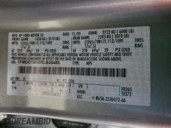 ✅ 2024 Ford Bronco Black Diamond • VIN: 1FMDE1BH5RLB38488 • Lot: 56737525. Listed on Copart with 944 mi. Free auction sales archive from the USA and detailed vehicle history report at DreamBid. Image 13.