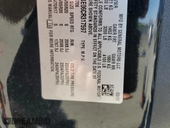 ✅ 2012 Chevrolet Tahoe LT • VIN: 1GNSCBE06CR317597 • Lot: 70597795. Listed on Copart with 178,384 mi. Free auction sales archive from the USA and detailed vehicle history report at DreamBid. Image 12.