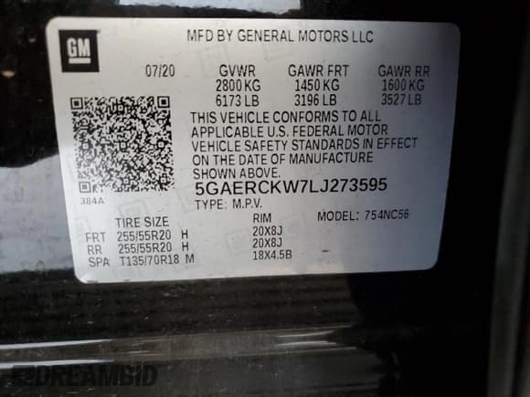 ✅ 2020 Buick Enclave Premium • VIN: 5GAERCKW7LJ273595 • Lot: 58945455. Listed on Copart with 71,460 mi. Free auction sales archive from the USA and detailed vehicle history report at DreamBid. Image 14.