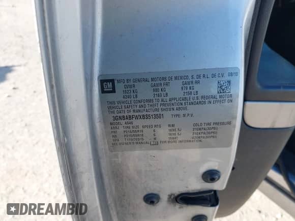 2011 Chevrolet HHR 1LT with VIN 3GNBABFWXBS513501, listed as a IAAI auction lot 43522158 with 172,373 mi miles and . Bid and sale history available at DreamBid. Image 9.