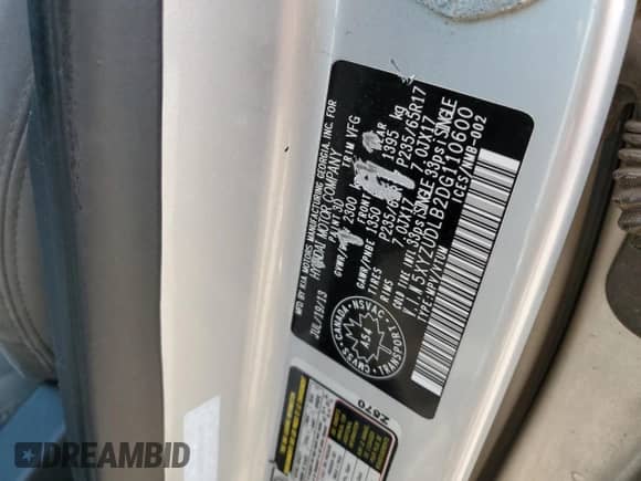 2013 Hyundai Santa Fe Sport with VIN 5XYZUDLB2DG110600, listed as a Copart auction lot 60220845 with Not provided miles and Clean title. Bid and sale history available at DreamBid. Image 13.