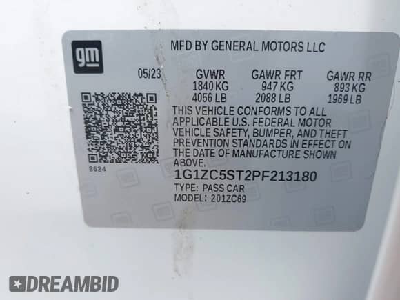 2023 Chevrolet Malibu LS с VIN 1G1ZC5ST2PF213180, выставлен на аукционе IAAI как лот 43455872 с пробегом 41 406 миль миль и . История ставок и продаж доступна на DreamBid. Изображение 9.