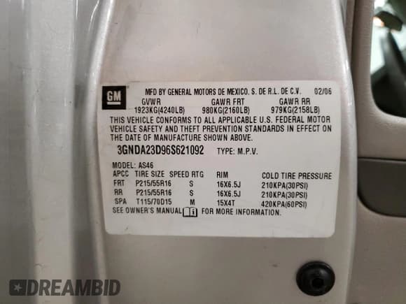 ✅ 2006 Chevrolet HHR LT • VIN: 3GNDA23D96S621092 • Lot: 87063024. Listed on Copart with 100,575 mi. Free auction sales archive from the USA and detailed vehicle history report at DreamBid. Image 14.