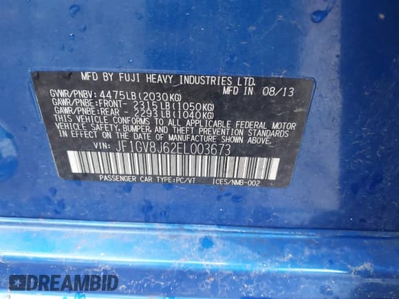 ✅ 2014 Subaru WRX WRX STI • VIN: JF1GV8J62EL003673 • Lot: 43240628. Listed on IAAI with 150,923 mi. Free auction sales archive from the USA and detailed vehicle history report at DreamBid. Image 9.