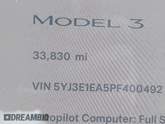 ✅ 2023 Tesla Model 3 • VIN: 5YJ3E1EA5PF400492 • Lot: 41728524. Wystawiony na IAAI z przebiegiem 33 830 mil. Bezpłatny archiwum sprzedaży aukcyjnych z USA i szczegółowy raport historii pojazdu na DreamBid. Zdjęcie 15.