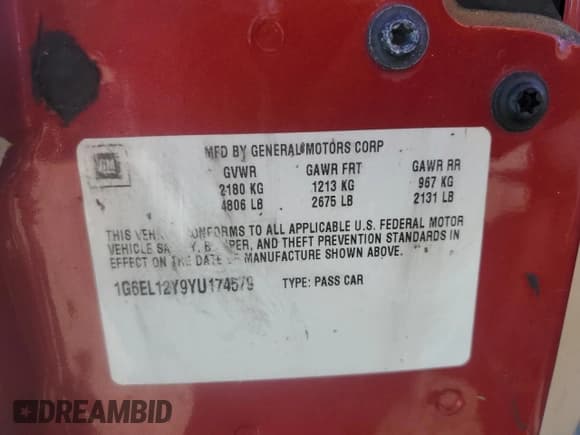 ✅ 2000 Cadillac Eldorado • VIN: 1G6EL12Y9YU174579 • Лот: 80138994. Опубликован ранее на Copart с пробегом Не указан. Бесплатный доступ к архиву аукционных продаж из США и подробный отчёт об истории автомобиля на DreamBid. Изображение 13.