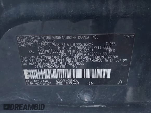 ✅ 2012 Toyota RAV4 • VIN: 2T3BF4DV0CW254828 • Lot: 42997930. Wystawiony na IAAI z przebiegiem Nie podano. Bezpłatny archiwum sprzedaży aukcyjnych z USA i szczegółowy raport historii pojazdu na DreamBid. Zdjęcie 9.
