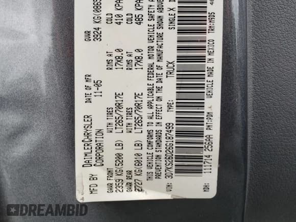 ✅ 2006 Dodge 2500 ST • VIN: 3D7KS26D26G187499 • Lot: 61605005. Wystawiony na Copart z przebiegiem 114 750 mil. Bezpłatny archiwum sprzedaży aukcyjnych z USA i szczegółowy raport historii pojazdu na DreamBid. Zdjęcie 12.