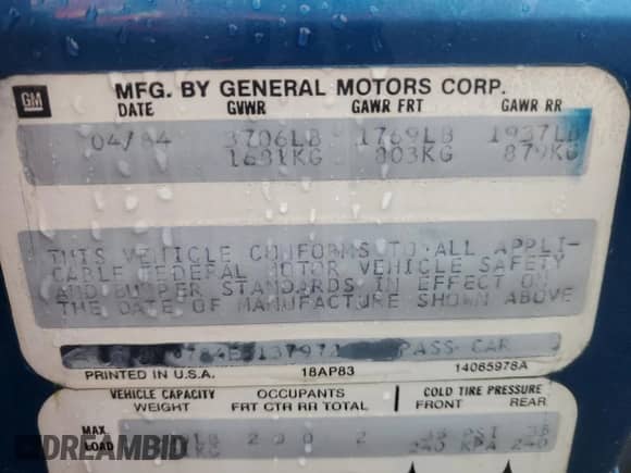 1984 Chevrolet Corvette with VIN 1G1AY0784E5137972, listed as a Copart auction lot 86317974 with 121,919 mi miles and Clean title. Bid and sale history available at DreamBid. Image 12.