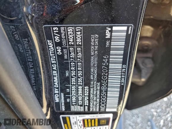 ✅ 2014 Mercedes-Benz GLK 350 • VIN: WDCGG5HB6EG207546 • Lot: 94451405. Listed on Copart with 291,949 mi. Free auction sales archive from the USA and detailed vehicle history report at DreamBid. Image 13.