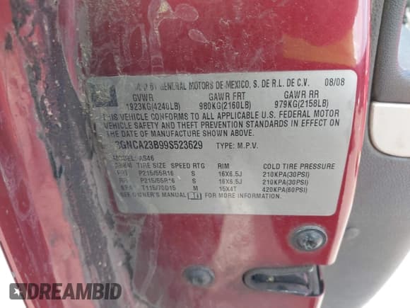 ✅ 2009 Chevrolet HHR 1LT • VIN: 3GNCA23B99S523629 • Lot: 41657748. Listed on IAAI with 236,075 mi. Free auction sales archive from the USA and detailed vehicle history report at DreamBid. Image 9.