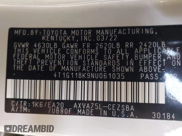 ✅ 2022 Toyota Camry SE • VIN: 4T1G11BK9NU061035 • Lot: 43623016. Wystawiony na IAAI z przebiegiem 48 822 mil. Bezpłatny archiwum sprzedaży aukcyjnych z USA i szczegółowy raport historii pojazdu na DreamBid. Zdjęcie 9.