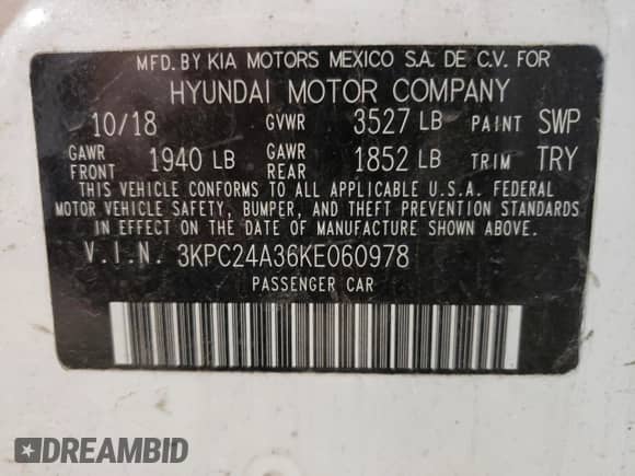 2019 Hyundai Accent SE z VIN 3KPC24A36KE060978, wystawiony jako Copart lot #67855784 z przebiegiem 61 609 mil mil oraz Czysty tytuł • Clean title. Historia ofert i sprzedaży dostępna na DreamBid. Obrazek 12.