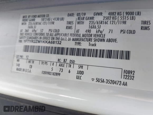 ✅ 2019 Ford Transit • VIN: 1FTYR2ZM1KKA68132 • Лот: 42094241. Опубликован ранее на IAAI с пробегом 154 243 миль. Бесплатный доступ к архиву аукционных продаж из США и подробный отчёт об истории автомобиля на DreamBid. Изображение 9.