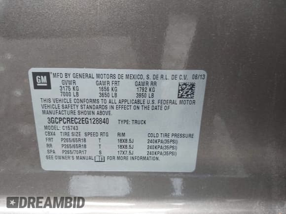 ✅ 2014 Chevrolet Silverado 1500 LT • VIN: 3GCPCREC2EG128840 • Lot: 42368621. Listed on IAAI with 168,999 mi. Free auction sales archive from the USA and detailed vehicle history report at DreamBid. Image 9.