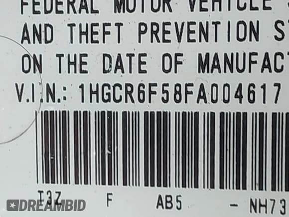 ✅ 2015 Honda Accord EX-L • VIN: 1HGCR6F58FA004617 • Lot: 42472452. Listed on IAAI with 133,882 mi. Free auction sales archive from the USA and detailed vehicle history report at DreamBid. Image 9.