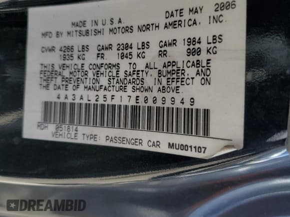 ✅ 2007 Mitsubishi Eclipse GS • VIN: 4A3AL25F17E009949 • Лот: 54116705. Опубликован ранее на Copart с пробегом 137 555 миль. Бесплатный доступ к архиву аукционных продаж из США и подробный отчёт об истории автомобиля на DreamBid. Изображение 12.