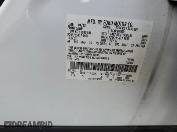 ✅ 2013 Ford Explorer • VIN: 1FM5K7B81DGC59035 • Lot: 55474215. Wystawiony na Copart z przebiegiem 86 549 mil. Bezpłatny archiwum sprzedaży aukcyjnych z USA i szczegółowy raport historii pojazdu na DreamBid. Zdjęcie 15.