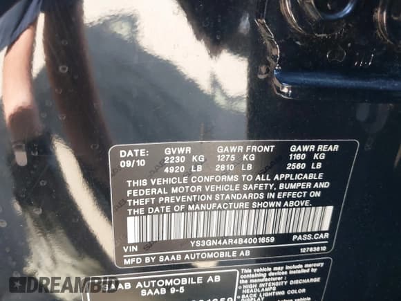 ✅ 2011 Saab 9-5 Turbo4 • VIN: YS3GN4AR4B4001659 • Lot: 43230578. Wystawiony na IAAI z przebiegiem 57 585 mil. Bezpłatny archiwum sprzedaży aukcyjnych z USA i szczegółowy raport historii pojazdu na DreamBid. Zdjęcie 9.