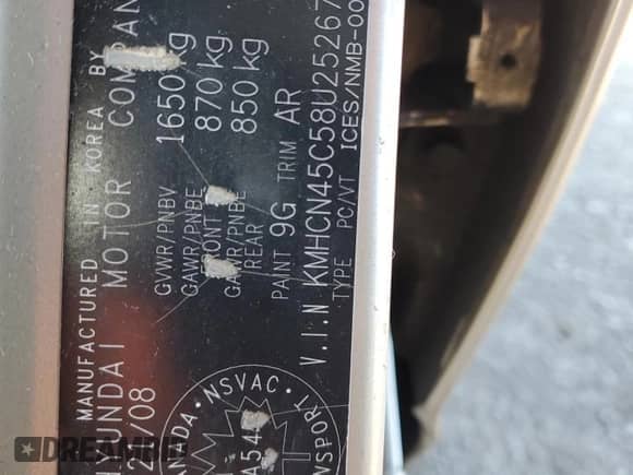 2008 Hyundai Accent L z VIN KMHCN45C58U252674, wystawiony jako Copart lot #68815954 z przebiegiem 259 694 mil mil oraz Szkoda całkowita • Salvage title. Historia ofert i sprzedaży dostępna na DreamBid. Obrazek 12.