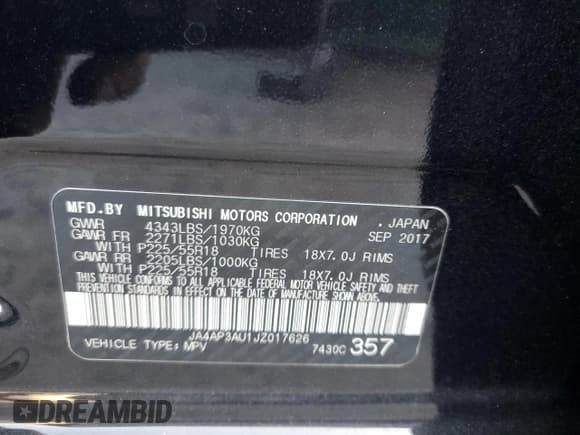 ✅ 2018 Mitsubishi Outlander ES • VIN: JA4AP3AU1JZ017626 • Лот: 91339795. Опубликован ранее на Copart с пробегом 89 160 миль. Бесплатный доступ к архиву аукционных продаж из США и подробный отчёт об истории автомобиля на DreamBid. Изображение 13.