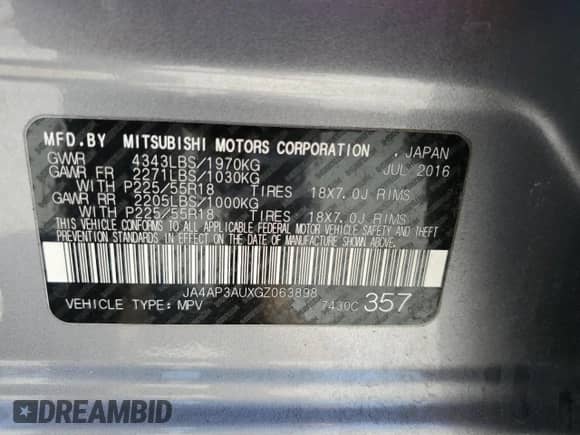 2016 Mitsubishi Outlander ES с VIN JA4AP3AUXGZ063898, выставлен на аукционе Copart как лот 69514215 с пробегом 92 391 миль миль и Списание • Salvage title. История ставок и продаж доступна на DreamBid. Изображение 13.