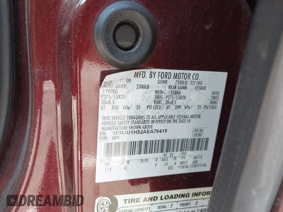 ✅ 2010 Ford Expedition Eddie Bauer • VIN: 1FMJU1H52AEA76415 • Lot: 43908248. Listed on IAAI with 182,532 mi. Free auction sales archive from the USA and detailed vehicle history report at DreamBid. Image 9.