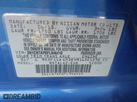 ✅ 2015 Nissan Versa S • VIN: 3N1CN7AP0FL946410 • Лот: 43461329. Опубликован ранее на IAAI с пробегом 156 215 миль. Бесплатный доступ к архиву аукционных продаж из США и подробный отчёт об истории автомобиля на DreamBid. Изображение 9.