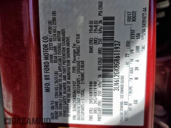 ✅ 2016 Lincoln MKZ • VIN: 3LN6L2GK8GR611937 • Lot: 91120385. Wystawiony na Copart z przebiegiem 141 744 mil. Bezpłatny archiwum sprzedaży aukcyjnych z USA i szczegółowy raport historii pojazdu na DreamBid. Zdjęcie 13.