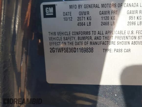 ✅ 2013 Chevrolet Impala LS • VIN: 2G1WF5E36D1169838 • Лот: 43461204. Опубликован ранее на IAAI с пробегом 128 101 миль. Бесплатный доступ к архиву аукционных продаж из США и подробный отчёт об истории автомобиля на DreamBid. Изображение 9.