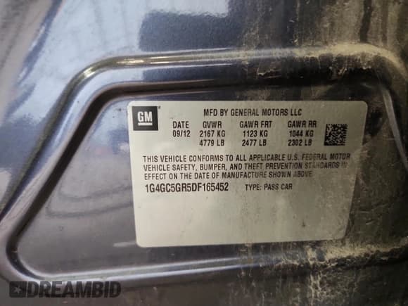 ✅ 2013 Buick LaCrosse Leather • VIN: 1G4GC5GR5DF165452 • Lot: 80358625. Wystawiony na Copart z przebiegiem 101 632 mil. Bezpłatny archiwum sprzedaży aukcyjnych z USA i szczegółowy raport historii pojazdu na DreamBid. Zdjęcie 12.