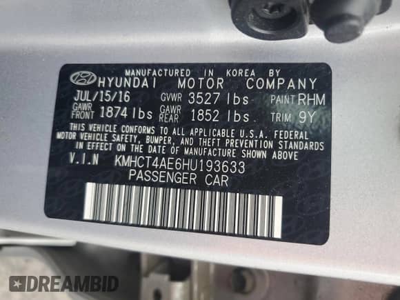 2017 Hyundai Accent SE z VIN KMHCT4AE6HU193633, wystawiony jako Copart lot #84456905 z przebiegiem 116 451 mil mil oraz Szkoda całkowita • Salvage title. Historia ofert i sprzedaży dostępna na DreamBid. Obrazek 13.