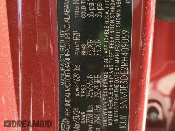 ✅ 2024 Hyundai Tucson Limited • VIN: 5NMJE3DE2RH409059 • Лот: 82529425. Опубликован ранее на Copart с пробегом 34 032 миль. Бесплатный доступ к архиву аукционных продаж из США и подробный отчёт об истории автомобиля на DreamBid. Изображение 14.