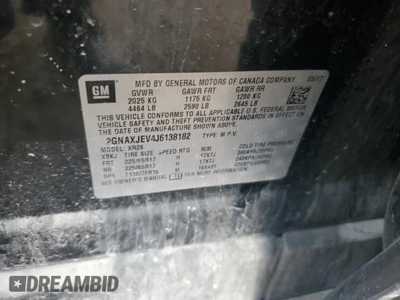 ✅ 2018 Chevrolet Equinox LT • VIN: 2GNAXJEV4J6138182 • Лот: 91013685. Опубликован ранее на Copart с пробегом 167 920 миль. Бесплатный доступ к архиву аукционных продаж из США и подробный отчёт об истории автомобиля на DreamBid. Изображение 13.