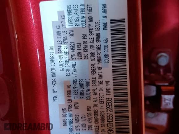 ✅ 2025 Mazda CX-90 Premium Plus Package • VIN: JM3KKEHD6S1229603 • Lot: 69837895. Wystawiony na Copart z przebiegiem 22 808 mil. Bezpłatny archiwum sprzedaży aukcyjnych z USA i szczegółowy raport historii pojazdu na DreamBid. Zdjęcie 14.