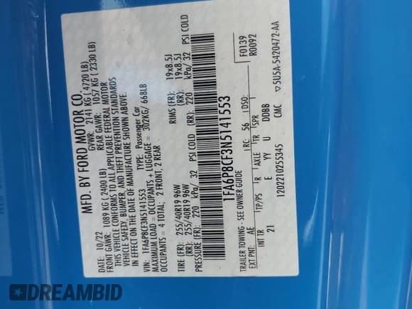 ✅ 2022 Ford Mustang GT • VIN: 1FA6P8CF3N5141553 • Лот: 80567485. Опубликован ранее на Copart с пробегом 40 752 миль. Бесплатный доступ к архиву аукционных продаж из США и подробный отчёт об истории автомобиля на DreamBid. Изображение 13.