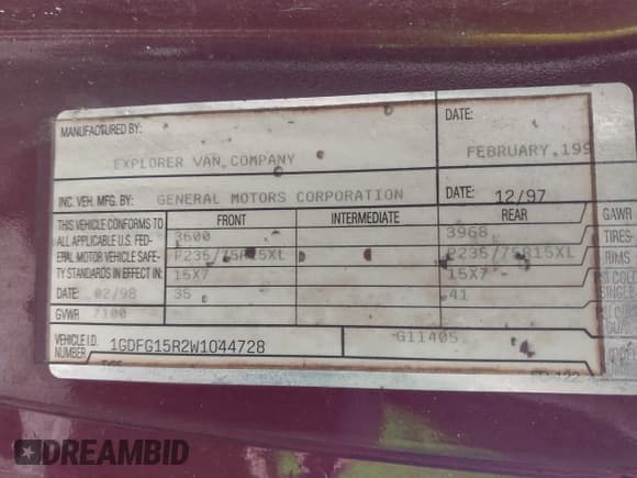 ✅ 1998 GMC Savana Cargo YF7 • VIN: 1GDFG15R2W1044728 • Лот: 42690185. Опубликован ранее на IAAI с пробегом 124 368 миль. Бесплатный доступ к архиву аукционных продаж из США и подробный отчёт об истории автомобиля на DreamBid. Изображение 9.