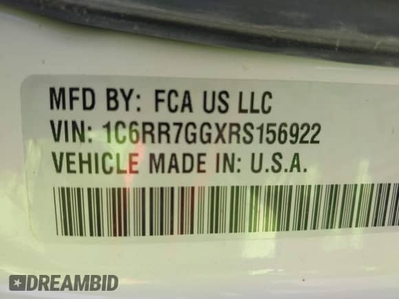 2024 Ram 1500 SLT с VIN 1C6RR7GGXRS156922, выставлен на аукционе IAAI как лот 42555238 с пробегом 23 829 миль миль и . История ставок и продаж доступна на DreamBid. Изображение 9.