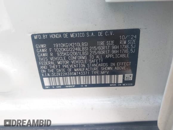 ✅ 2025 Honda HR-V LX • VIN: 3CZRZ2H39SM743371 • Lot: 43297534. Wystawiony na IAAI z przebiegiem 7 224 mil. Bezpłatny archiwum sprzedaży aukcyjnych z USA i szczegółowy raport historii pojazdu na DreamBid. Zdjęcie 9.