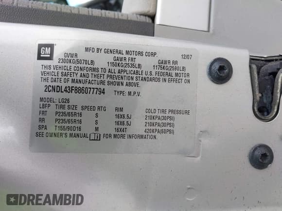 ✅ 2008 Chevrolet Equinox LT • VIN: 2CNDL43F886077794 • Лот: 41846352. Опубликован ранее на IAAI с пробегом 148 000 миль. Бесплатный доступ к архиву аукционных продаж из США и подробный отчёт об истории автомобиля на DreamBid. Изображение 9.