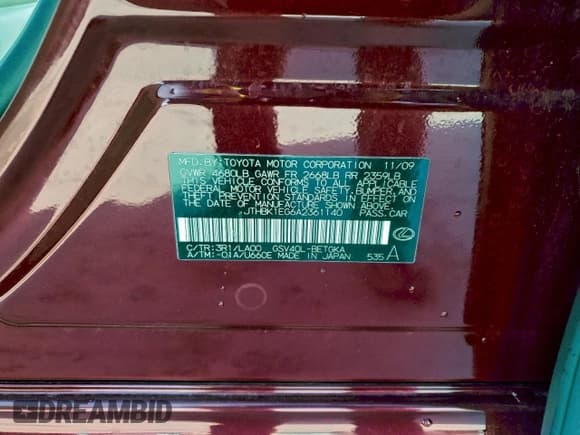 ✅ 2010 Lexus ES 330 • VIN: JTHBK1EG6A2361140 • Лот: 95151975. Опубликован ранее на Copart с пробегом 186 043 миль. Бесплатный доступ к архиву аукционных продаж из США и подробный отчёт об истории автомобиля на DreamBid. Изображение 12.