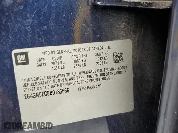 ✅ 2011 Buick Regal CXL RL1 • VIN: 2G4GN5EC5B9185666 • Lot: 57022595. Listed on Copart with 148,820 mi. Free auction sales archive from the USA and detailed vehicle history report at DreamBid. Image 12.