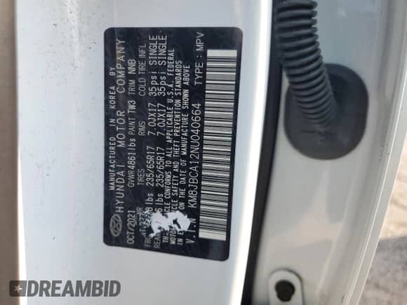 2022 Hyundai Tucson Blue z VIN KM8JBCA12NU040664, wystawiony jako Copart lot #60449865 z przebiegiem 45 200 mil mil oraz Szkoda całkowita • Salvage title. Historia ofert i sprzedaży dostępna na DreamBid. Obrazek 13.