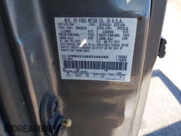 ✅ 1994 Ford Aerostar • VIN: 1FMDA31U6RZA66283 • Lot: 40580628. Listed on IAAI with Not provided. Free auction sales archive from the USA and detailed vehicle history report at DreamBid. Image 9.