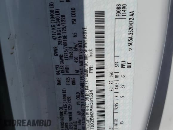 ✅ 2023 Ford F-250 • VIN: 1FT8X2BN2PEC61534 • Лот: 71865405. Опубликован ранее на Copart с пробегом 52 463 миль. Бесплатный доступ к архиву аукционных продаж из США и подробный отчёт об истории автомобиля на DreamBid. Изображение 12.