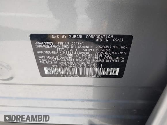 ✅ 2024 Subaru Forester Premium • VIN: JF2SKADC6RH408211 • Lot: 42296810. Listed on IAAI with 7,785 mi. Free auction sales archive from the USA and detailed vehicle history report at DreamBid. Image 9.