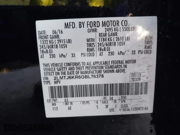 ✅ 2016 Lincoln MKX Select • VIN: 2LMTJ6KR6GBL76378 • Лот: 43752614. Опубликован ранее на IAAI с пробегом 117 964 миль. Бесплатный доступ к архиву аукционных продаж из США и подробный отчёт об истории автомобиля на DreamBid. Изображение 9.